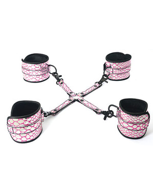 Spartacus Faux Leather Wrist & Ankle Restraints w/Hog Tie - Pink X615-SPU-107PK