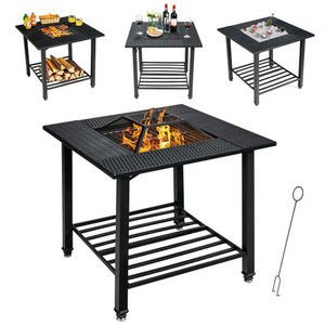 31 Inch Outdoor Fire Pit Dining Table with Cooking BBQ Grate B593-OP70937