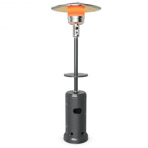 Outdoor Heater Propane Standing LP Gas Steel with Table & Wheels-Gray - Color: Gray D681-HW61848GR