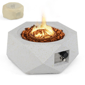 40000 BTU 28 Inch Hexagon Terrazzo Propane Fire Pit Table with Stainless Steel Burner B593-NP12085