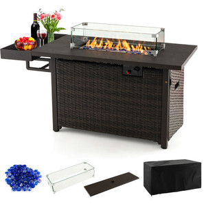 52 Inches Outdoor Wicker Gas Fire Pit Propane Fire Table with Cover-Brown B593-NP11327