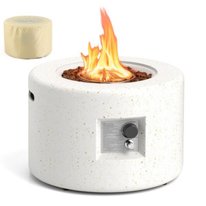 Round Terrazzo Propane Gas Fire Pit Protective PVC Cover  Lava Rocks Included B593-NP12084