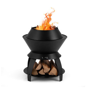 20 Inch Patio Fire Pit Metal Camping Fire Bowl with Pot Holder and Storage Shelf-Black B593-NP11798