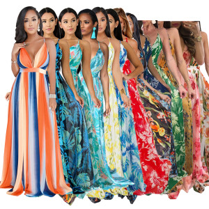 European and American deep V-neck  back chiffon dress Q119-CJNSSYLY01576