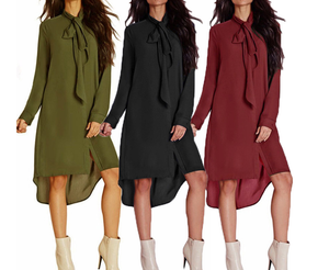 Spring and summer lace-up shirt chiffon skirt irregular dress Q119-CJNSSYLY01151