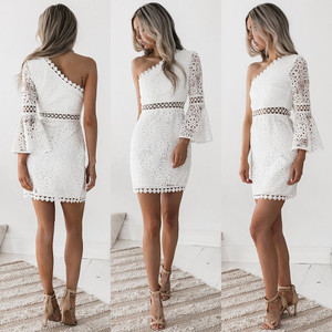 Sexy slanted shoulder lace stitching openwork long sleeve dress Q119-CJNSSYLY01699