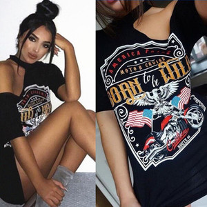 Eagle Motorcycle Print Hanging Neck Strapless T-Shirt Dress Q119-CJNSSYLY01626