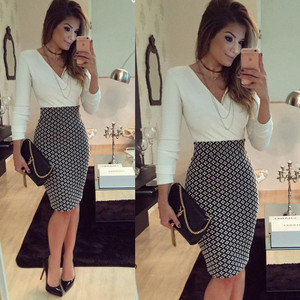 2021eaby AliExpress new long-sleeved fashion fashion stitching Slim bag hip pencil dress cross-bord Q119-CJNSSYLY01418