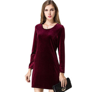 USA SIZE Gold velvet autumn base long sleeve dress slim bag hip velvet skirt Q119-CJNSSYLY00488