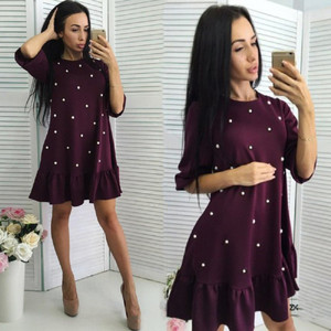 Stylish Autumn Style Women Casual Sleeve Half O-neck Beaded Ruffle Dress Chasuble Autumn Mini Dress Q119-CJNSSYLY01291