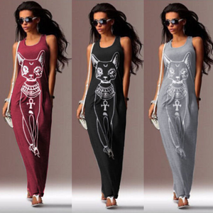 Color: Red, Size: L - Cat Print Dress Q119-CJNSSYLY00456-Red-L