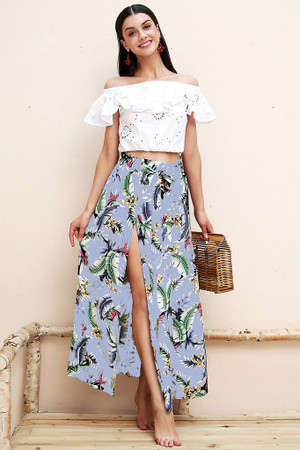 Color: Lavender, Size: M - Printed long skirt Q119-CJNSSYLY02062-Lavender-M