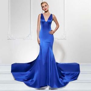 Color: blue, Size: M - European and American explosions solid color large pendulum deep V dress dre Q119-CJNSSYLY01613-blue-M
