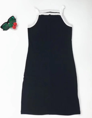 Color: black, Size: M - Sexy Contrast Bag Hip Skirt Sleeve Knit Dress Q119-CJNSSYLY01097-black-M