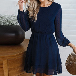 2021 speed sell new long-sleeved embroidery laminate waist street fan lantern sleeve dress long ski Q119-CJNSSYLY01918