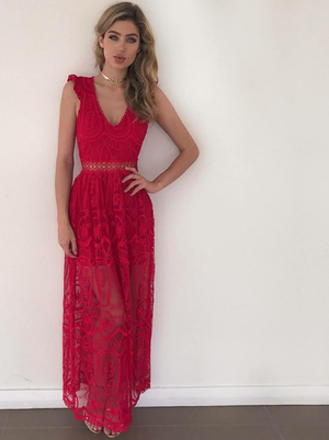 Color: Red, Size: S - ss Backless Dress Elegant Christmas Maxi Long Dress Vestidos Q119-CJNSSYLY01539-Red-S