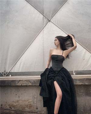 Touch the chest stitching gauze fluffy dress Q119-CJNSSYLY02226