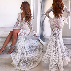 Sexy Deep V Lace Split Fishtail Skirt Q119-CJNSSYLY01665