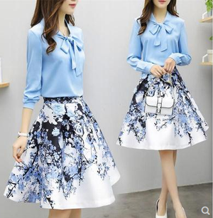 2021 spring new women's long-sleeved chiffon shirt A-line skirt two-piece women's self-cultivation  Q119-CJNSSYLY00298