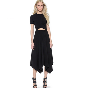Fashion Trends Waist Cutout Cross Pleated Paneled Short Sleeve Dress Q119-CJNSSYLY00665