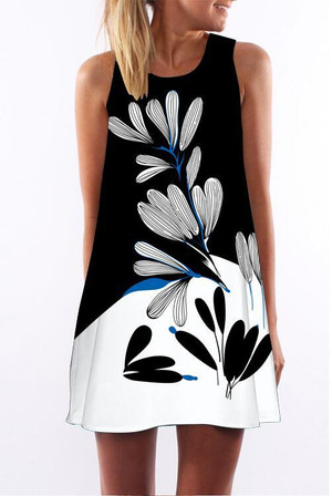 Printed round neck strapless dress Q119-CJNSSYLY02377
