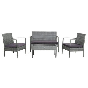 4 Pieces Outdoor Rattan Conversation Set with Comfortable Cushion - Color: Gray D681-HW68941