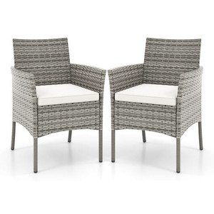 2 Pieces Outdoor PE Rattan Armchairs with Cozy Seat Cushions-White - Color: White D681-HW73142WH