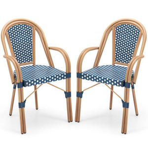 Hand-Woven PE Wicker Outdoor French Bistro Chairs Set of 2-Blue - Color: Blue D681-NP12056BL-2