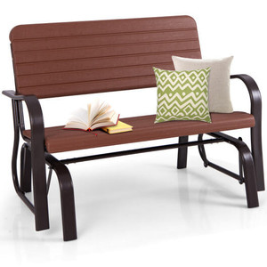 2-Seat Porch Glider with HDPE Back Seat and Steel Frame-Brown - Color: Brown D681-OP2970CF