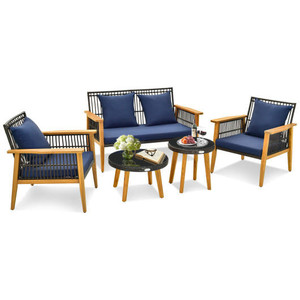5 Piece Outdoor Conversation Set with 2 Coffee Tables for Backyard Poolside-Navy - Color: Navy D681-HW71619NY+