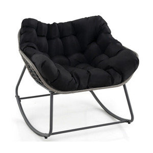 Outdoor Rocking Chair Oversized Patio PE Wicker Egg Chair with Cushion-Black - Color: Black D681-NP11980BK