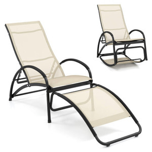 2-in-1 Outdoor Rocking Chair with 4-Position Adjustable Backrest for Patio Porch Poolside-Beige - C D681-NP11615BE