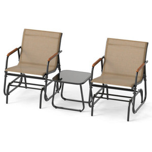 3-Piece Outdoor Glider Bistro Set with Tempered Glass Top and Metal Frame-Coffee - Color: Coffee D681-NP12174CF