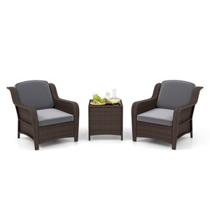 3 Pieces Outdoor Rattan Furniture Set with Cushions and Tempered Glass Coffee Table-Gray - Color: G D681-HW72184GR+