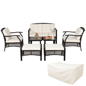 7 Pieces Outdoor Patio Furniture Set with Waterproof Cover - Color: Espresso D681-HW69345+