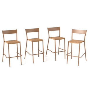 Patio Barstools Set of 4 with Rattan Seat and Metal Backrest-Light Brown - Color: Light Brown D681-NP11965BN-4