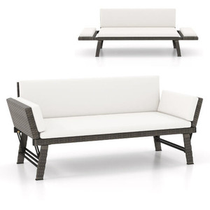 Outdoor Convertible Sofa Daybed with Adjustable Armrests for Balcony-Off White - Color: Off White D681-HW72355WH
