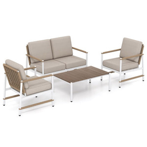 4 Pieces Patio Furniture Set with Thick Cushions and a Coffee Table-Gray - Color: Gray D681-NP11964GR+