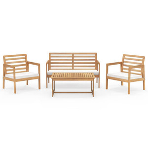 4 Piece Wood Patio Conversation Set with 2 Armchairs and Coffee Table-White - Color: White D681-HW72813WH