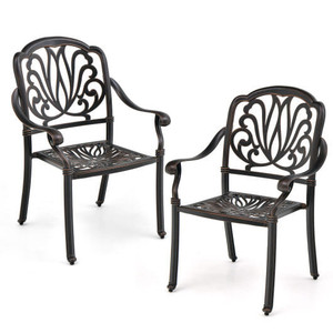 2 Pieces Patio Cast Aluminum Dining Chairs with Armrests-Bronze - Color: Bronze D681-NP11298CP-2