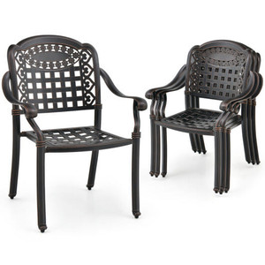 Set of 2 Cast Aluminum Patio Chairs with Armrests-Brown - Color: Brown D681-NP11299CP-2