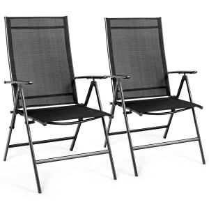 Set of 2 Adjustable Portable Patio Folding Dining Chair Recliners-Black - Color: Black D681-HW63631BK-2