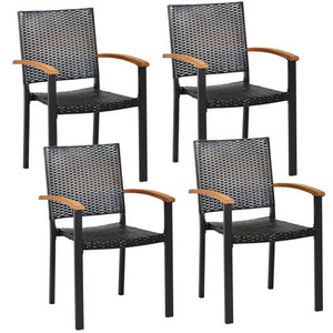 Set of 4 Outdoor Patio PE Rattan Dining Chairs with Powder-coated Steel Frame - Color: Brown D681-HW70812-4