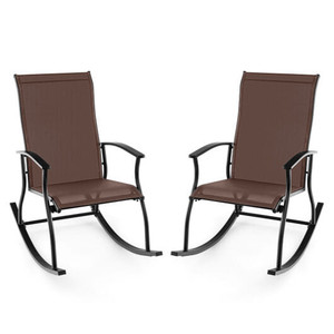2 Pieces Outdoor Rocking Chairs with Breathable Backrest-Brown - Color: Brown D681-NP11398CF-2