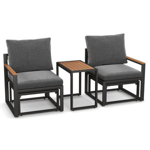 3 Pieces Aluminum Frame Weatherproof Outdoor Conversation Set with Soft Cushions-Gray - Color: Gray D681-NP11788GR