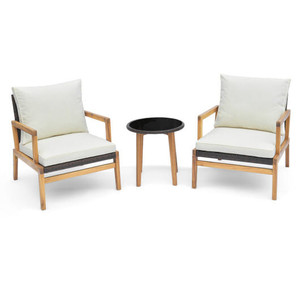 3 Pieces Patio Furniture Set with Cushioned Chairs and Tempered Glass Side Table-Brown - Color: Bro D681-HW71614WH