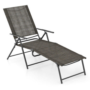 Patio Folding Chaise Lounge Chairs Recliner with 6-Level Backrest-Brown - Color: Brown D681-NP11397CF-1