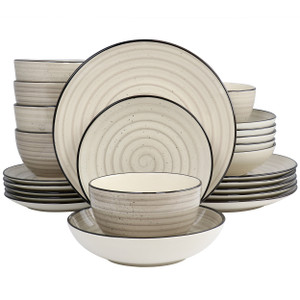 Elama Gia 24 Piece Round Stoneware Dinnerware Set in Cream D970-EL-GIA24C