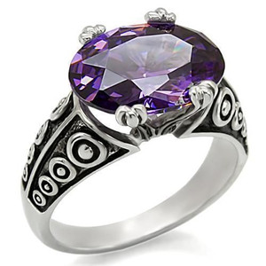 TK017 - High polished (no plating) Stainless Steel Ring with AAA Grade CZ  in Amethyst A874-TK017