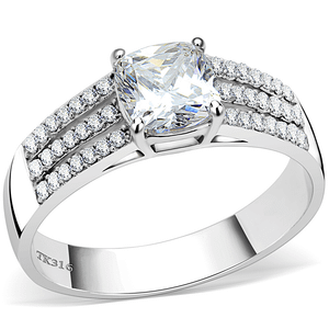 DA020 - High polished (no plating) Stainless Steel Ring with Cubic  in Clear A874-DA020
